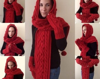 écharpe - capuche femmes et des gants / main deux aiguilles /sur commande