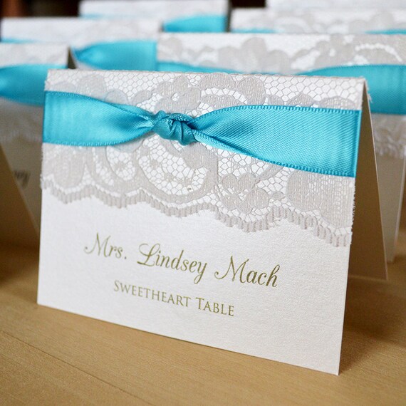 Knot Place Cards Lace Escort Card Ribbon and Lace Custom