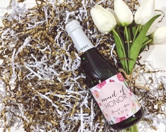 bridal party gift.bridesmaid gift.mini champagne label.champagne label.champagne bottle.Wedding label.Bridesmaid proposal.wine bottle label