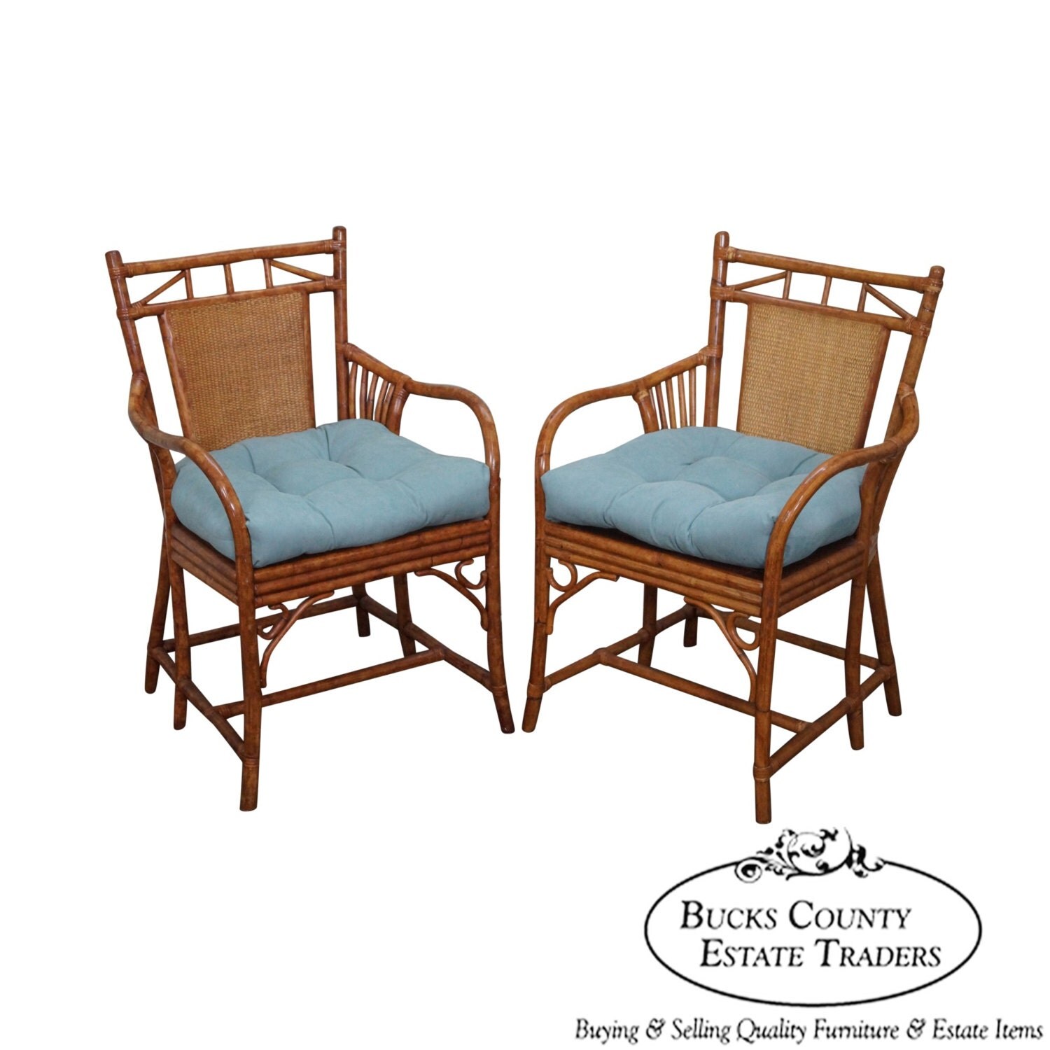 Quality Pair of Rattan Bamboo Arm Chairs Haute Juice