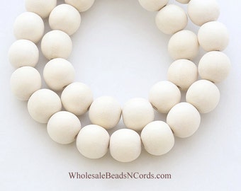 Bulk Lot 10mm Wood Beads - IVORY WHITE - Round - 390 to 400 Beads - Natural - Wholesale Wooden Beads - Fast Ship - Usa Seller 0548DBulk