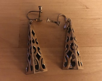 Vintage Pyramid Screw Back Sterling Silver Earrings