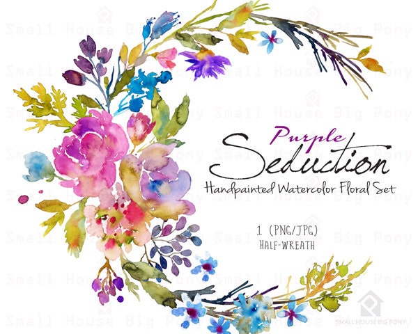 Purple Watercolor Flowers CLIPART- Handpainted flowers 