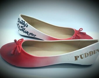 Harley quinn ballerina pumps. Flat shoes. Suicide squad. Daddy's lil monster . Puddin