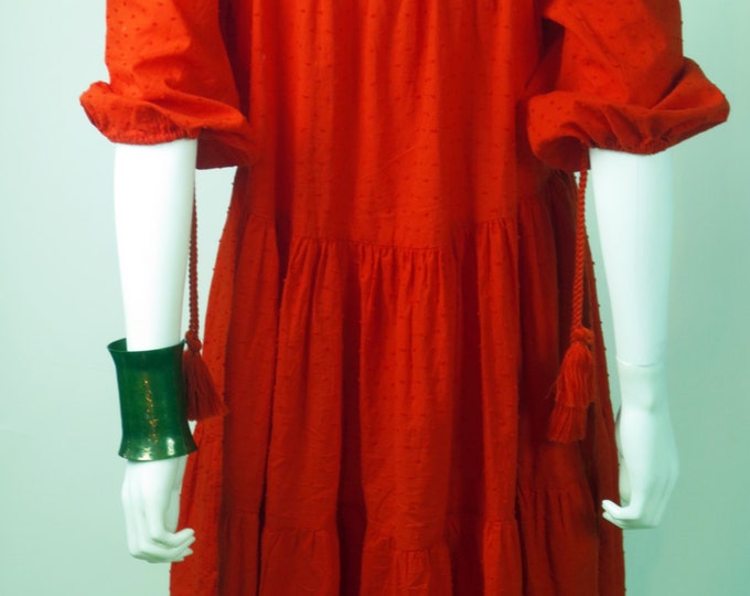 90s Folklore Ethnic boho fil coupe off shoulder cotton boho smock caftan tunic peasant dress