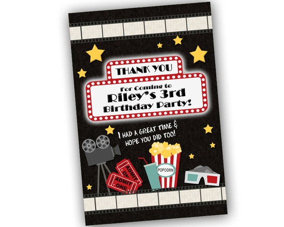 Movie Night Thank You Cards - Movie Birthday Thank You Notes - Movie ...