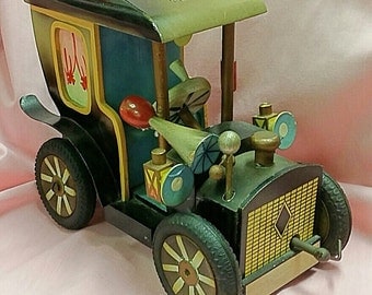 1940's Steinbach Germany Western Zone Thorens Movement Musical Wooden Car Bank