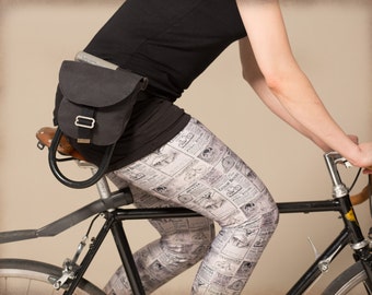 Black waxed canvas hip pouch. Black fanny pack. U-Lock holster.
