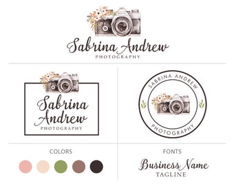 Premade logo package photography logo camera logo boho flowers logo branding package floral logo