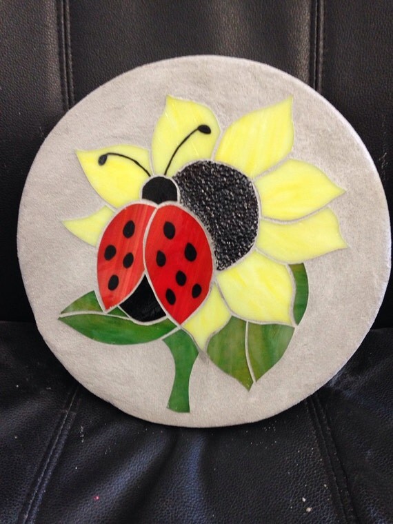 Ladybug sunflower stained glass mosaic garden by StepsInStone