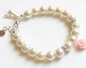 Personalized flower girl bracelet, flower girl gift, flower girl bracelet, wedding gift, bridal party, pearl bracelet, childrens bracelet