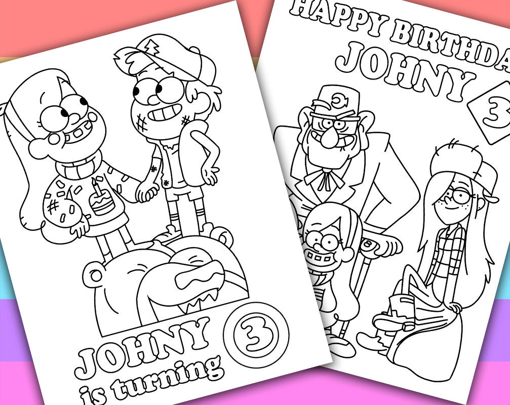 2 Personalized Coloring Pages Gravity Falls TV by PetiteMonkey