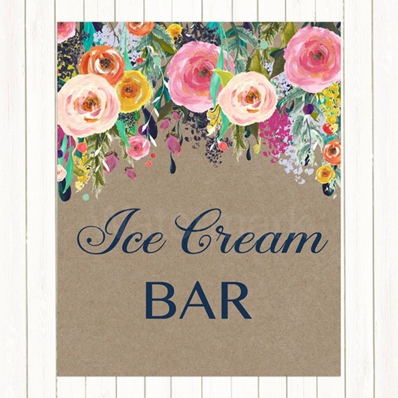 Items similar to Ice Cream Bar Sign, Floral Bridal Shower