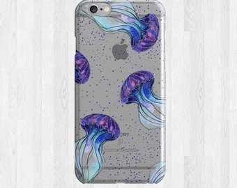 Jelly Fish Sea Theme iPhone 6 Case, Clear Plastic Case, Silicone Transparent Galaxy S7 Case