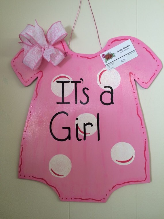 Its a girl Wooden door hanger by CountryBumpkinsSC on Etsy