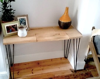 Handmade Oak & Steel Hairpin Leg Console Table | Industrial Steel and Wood Side Table