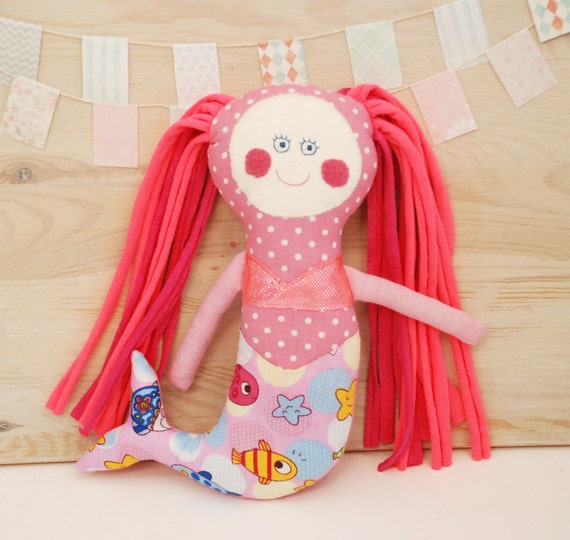 Mermaid  Doll, Rag Doll,Little Mermaid Doll,Stuffed doll,Handmade Textile Doll, Fabric Doll,Gift for Girl,Rag Doll