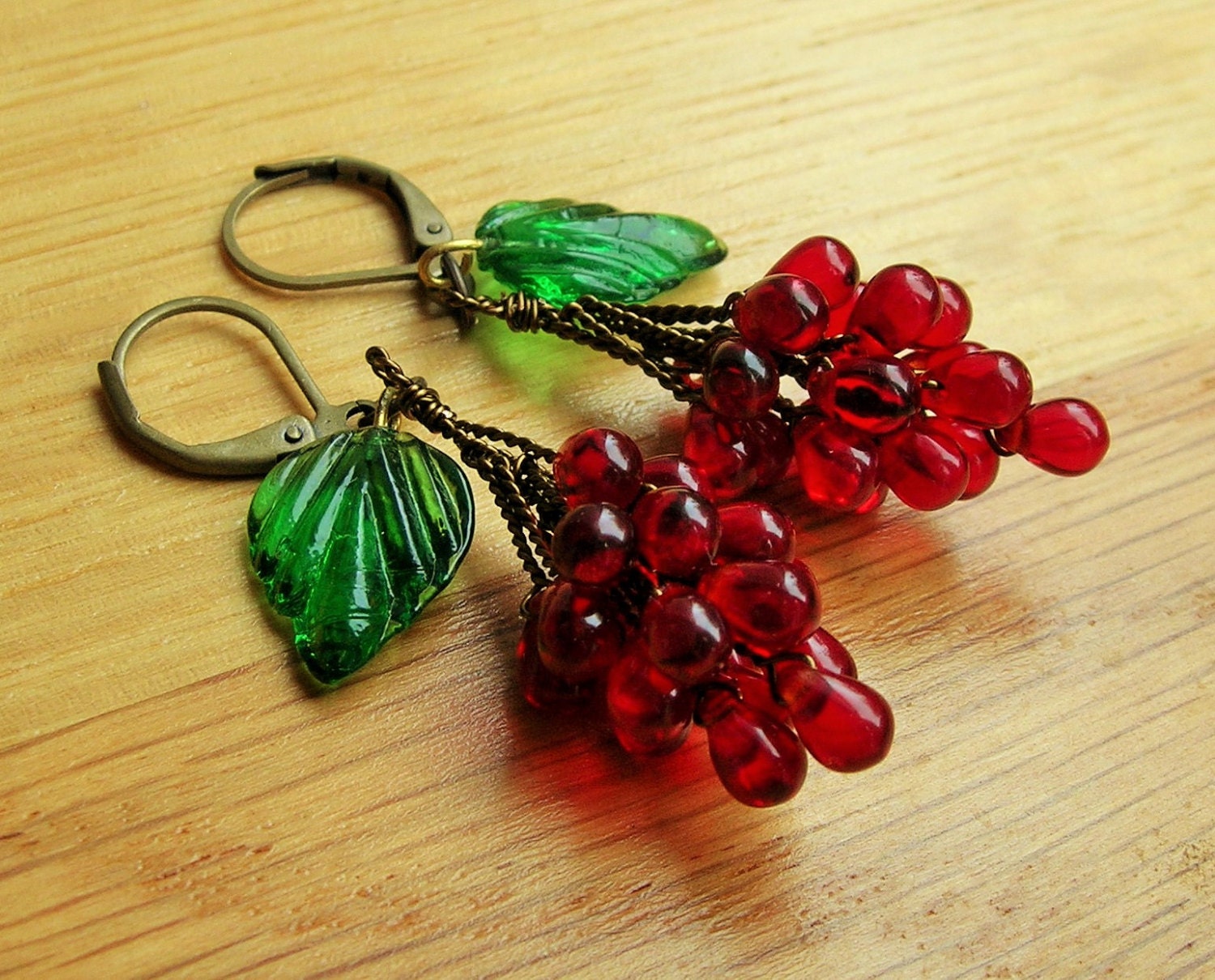 Red grape earrings 1930's inspired czech glass by SofiasGarden
