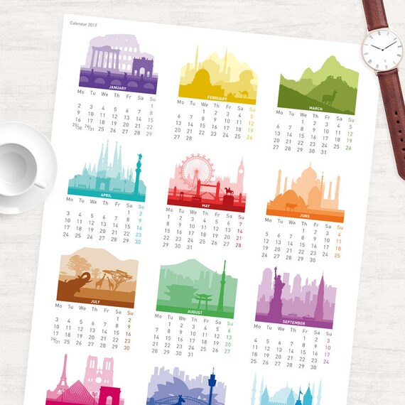 Items similar to SALE 2017 Calendar Printable ENGLISH, 2017 Calendar ...