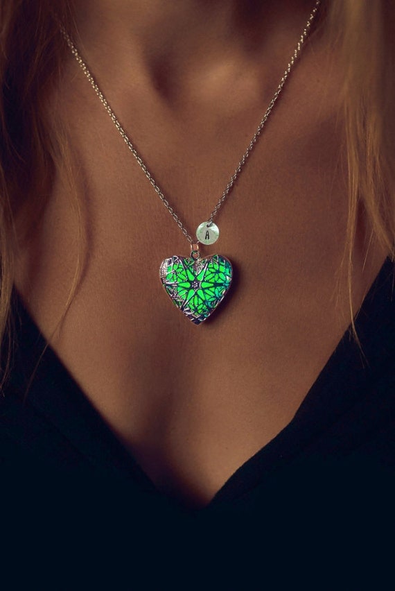 Initial Necklace - Personalized Jewelry - Steampunk - Initial Jewelry - Personalized Necklace - Glow in the Dark Necklace - Green Necklace by EpicGlows steampunk buy now online