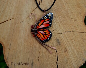Butterfly necklace Butterfly jewelry Polymer clay butterfly Wire wrapped necklace Copper wire jewelry Colorful jewelry Polymer clay necklace