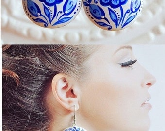 wedding earrings Blue and white wedding gift for women Gift Idea for her boho jewelry handmade jewelry blue white Jewelry bridal earrings