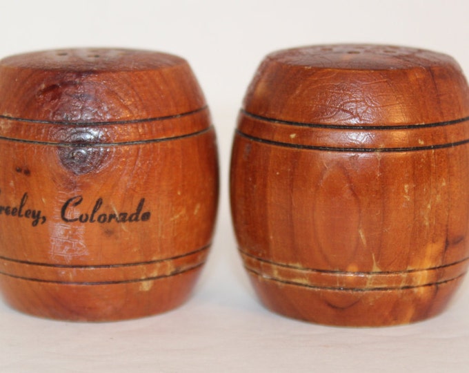 Vintage Wooden Barrel Salt and Pepper Shakers, Colorado Souvenir