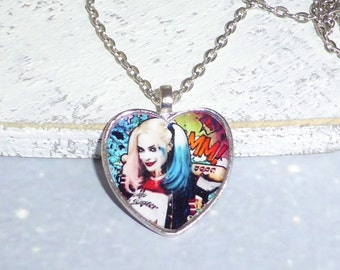 Harley Quinn Puddin DC Suicide Squad Necklace ~ Silver Long Chain Glass Dome Pendant Cosplay Costume Jewelry Jewellery