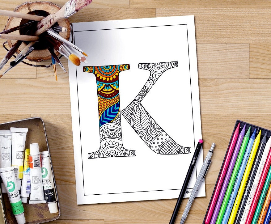 Gambar Zentangle Alphabet Printable Coloring Page Letter Adult Zoom ...