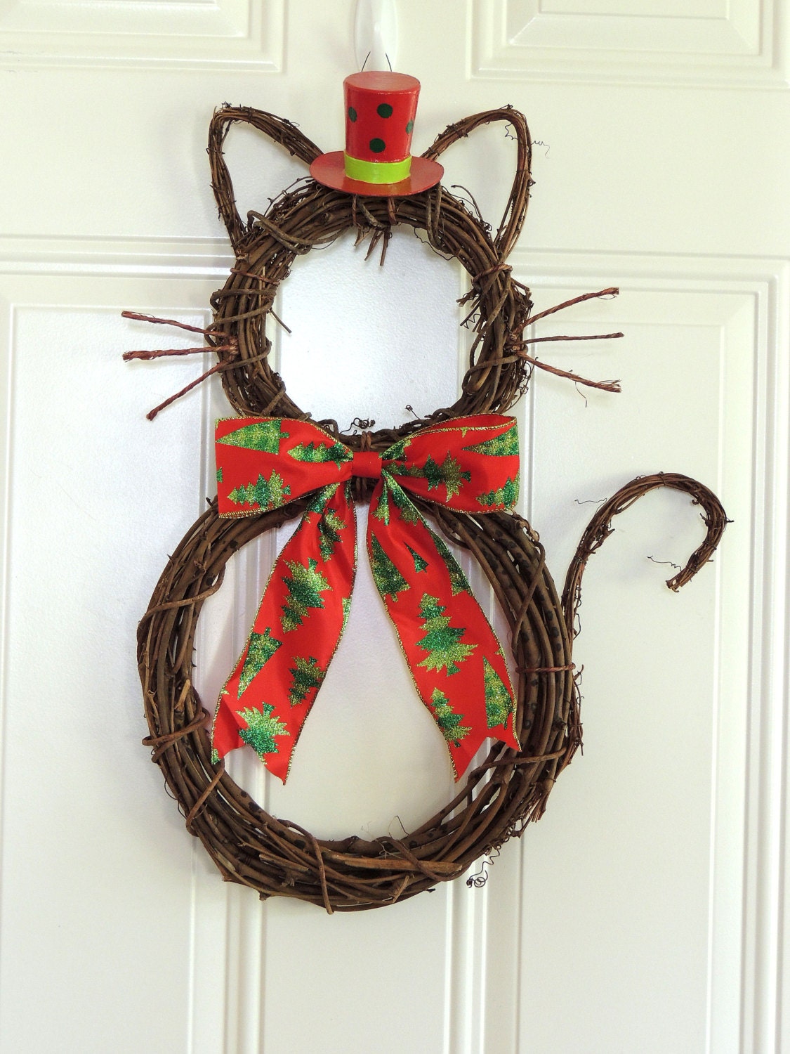 Top Hat Cat Christmas Wreath Christmas Grapevine Cat Wreath