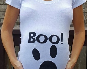 BOO! Halloween Maternity Shirt T-shirt cute little ghosts trick or treat announcement long sleeve short halloween costume woman tshirt