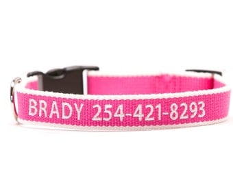 ECO Friendly Personalized Embroidered Dog Collar - Pink and White