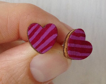 Valentine's Day heart shaped wooden earrings and painted by hand