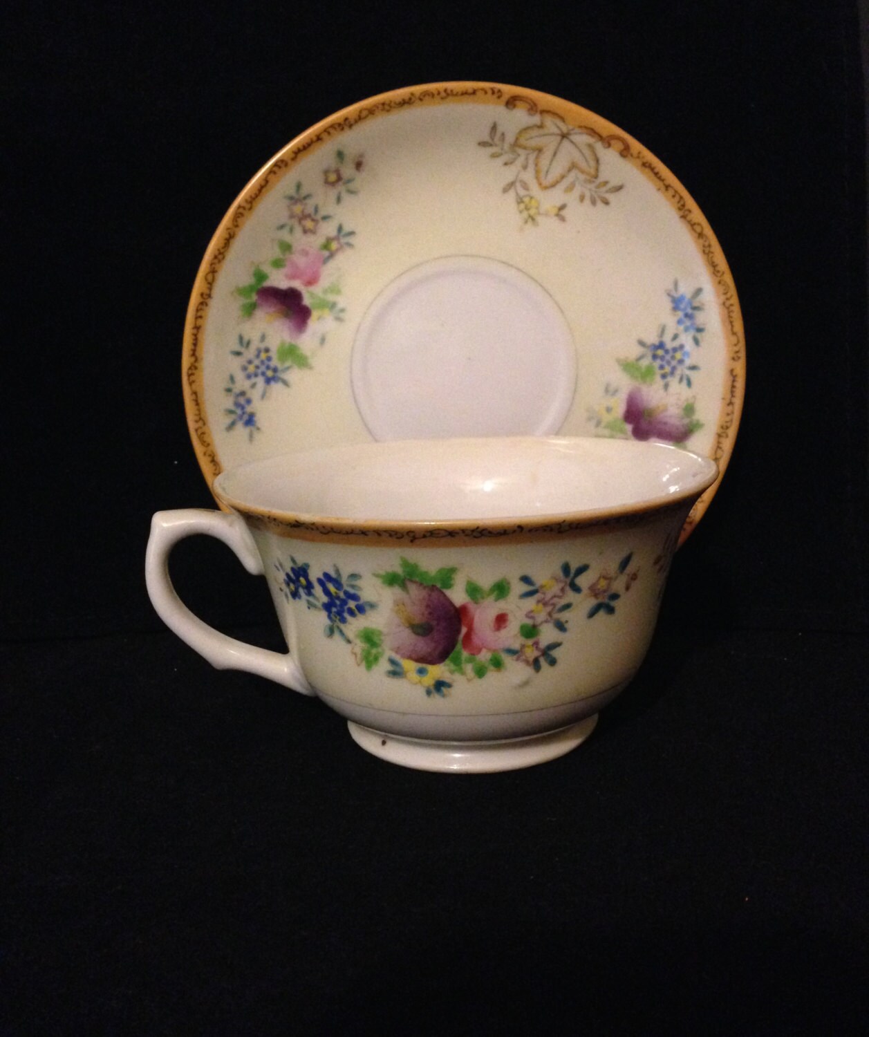 Vintage Teacup and Saucer Set Garden China Made In Japan