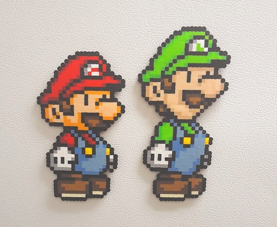 Mario Luigi Perler 8 bit pixel art sprites super mario by PerlPop