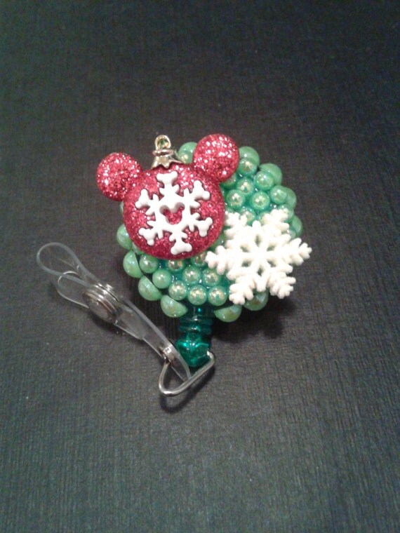 Disney Christmas Mickey Ornament ID Badge RN Reel Holder