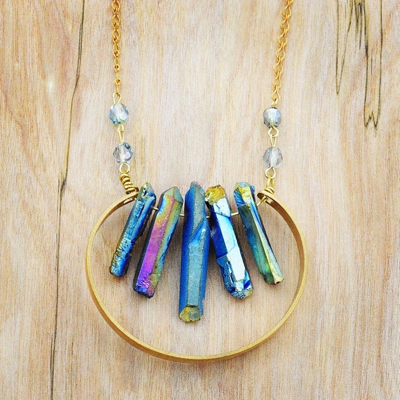 Rainbow Titanium Quartz Necklace Blue Quartz Necklace Quartz