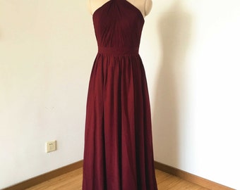 Knot Straps Burgundy Chiffon Long Bridesmaid Dress