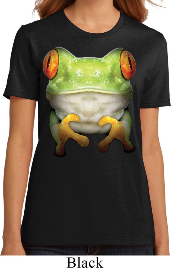 Ladies Funny Shirt Big Frog Face Organic Tee TShirt