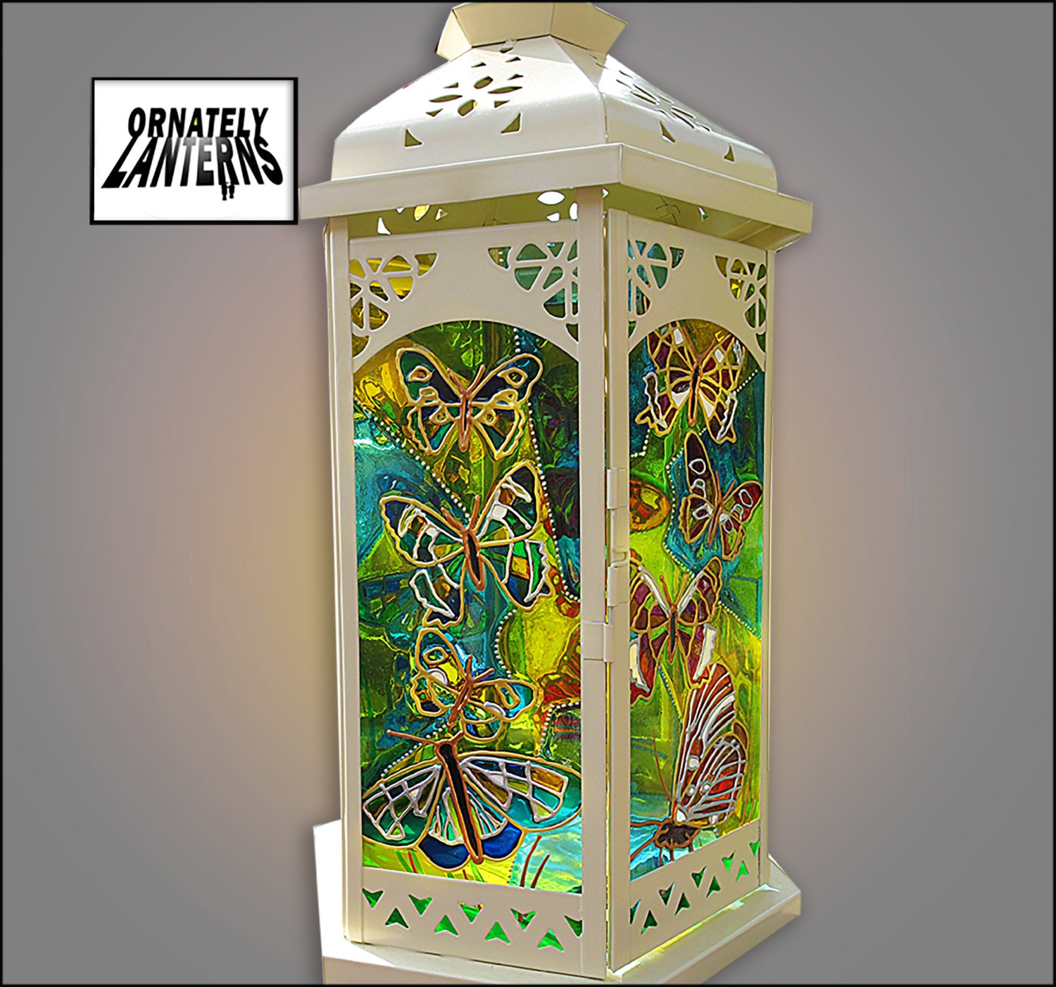 BUTTERFLY MOROCCAN LANTERN / Hand Painted by OrnatelyLanterns