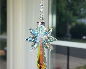 Swarovski suncatcher, Hanging Angel, crystal suncatcher, rainbow maker, Angel car charm, angel for car, crystal angel, guardian angel