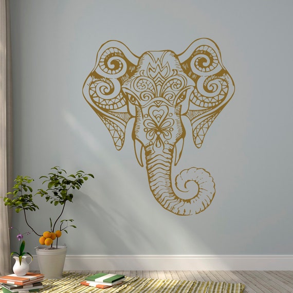 Gold Elephant Wall Decal Indian Elephant Vinyl Decal Yoga