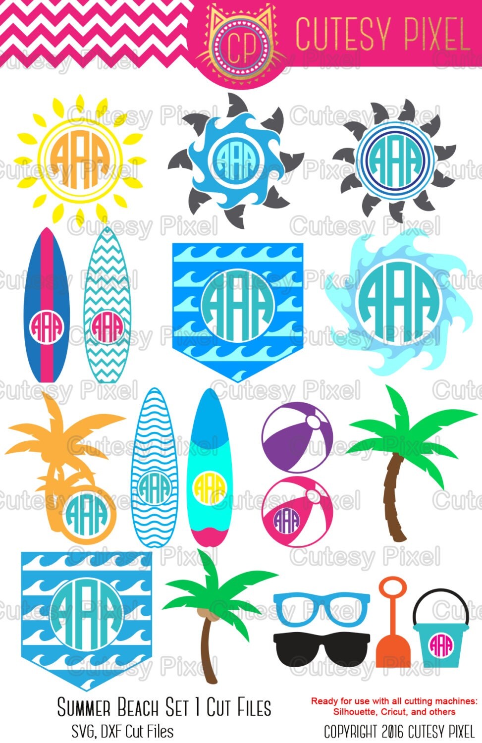 Download Summer Beach Monogram Frames Svg cutting file by CutesyPixel