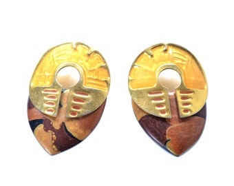 Vintage Berebi Designer Earrings, Bold 1980s Tribal Jewelry