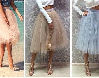 Beige turquoise blue peach Tulle Skirt - Blue skirt - hen party skirt - matching outfit - Tea Length skirt - tutu Midi Skirt - Custom order