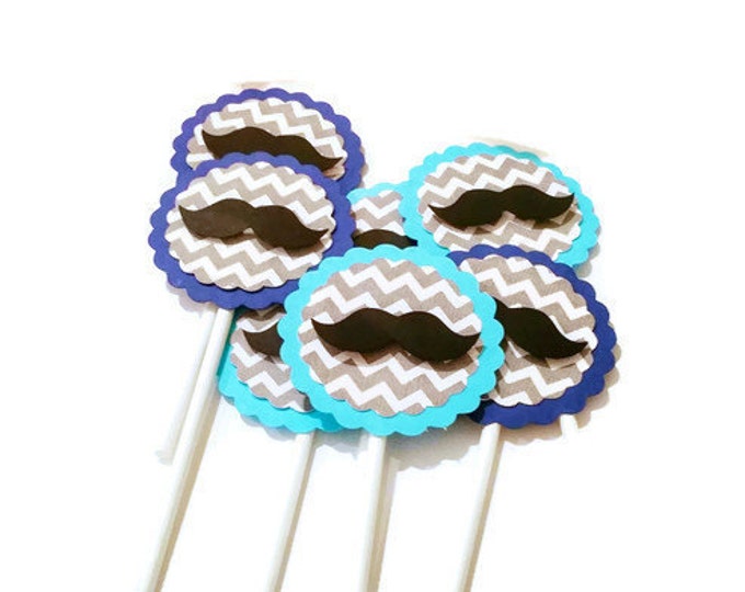 Mustache Cupcake Toppers -Set of 20- Little Man Party