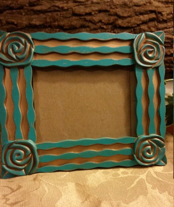 Aqua Picture Frame Painted and Distressed Aqua Picture Frame
