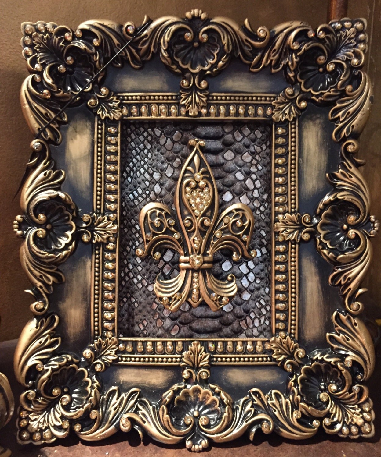 5 x 7 Decorative Embellished GOLD Frame with Fleur and Bling