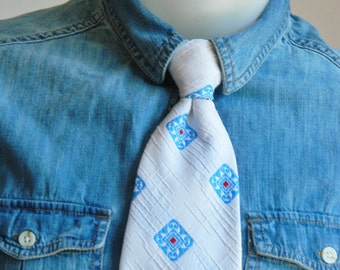 Vintage 60s White Mandala-Patterned Tie - Men's Clip-On Short Necktie