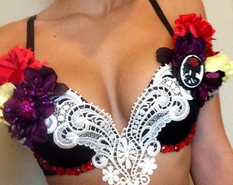 Day of the Dead Rave Bra, Dia de los Muertos Bra, Sugar Skull bra